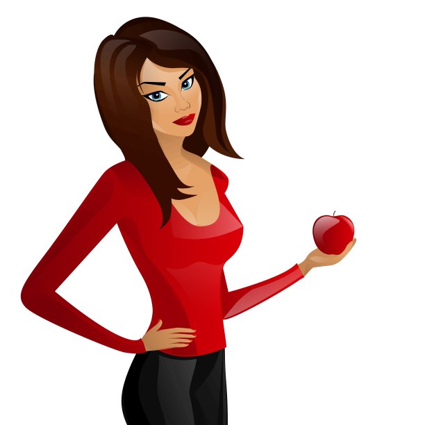 年轻美丽的女孩拿着一个红苹果图片下载