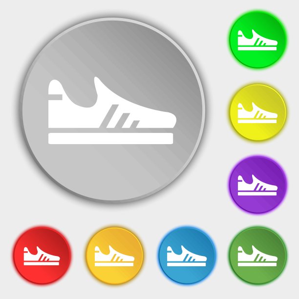 跑鞋图标标志。符号在八个平面按钮上。向量图片下载