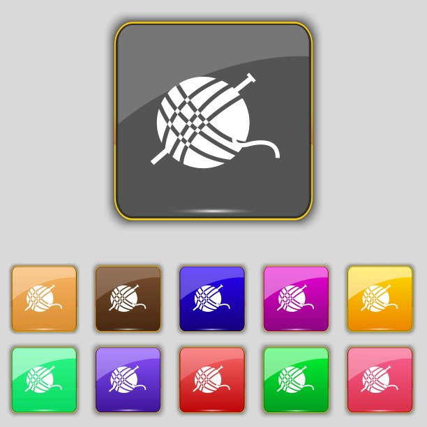 纱球图标标志。为你的网站设置11个颜色的按钮。向量图片下载