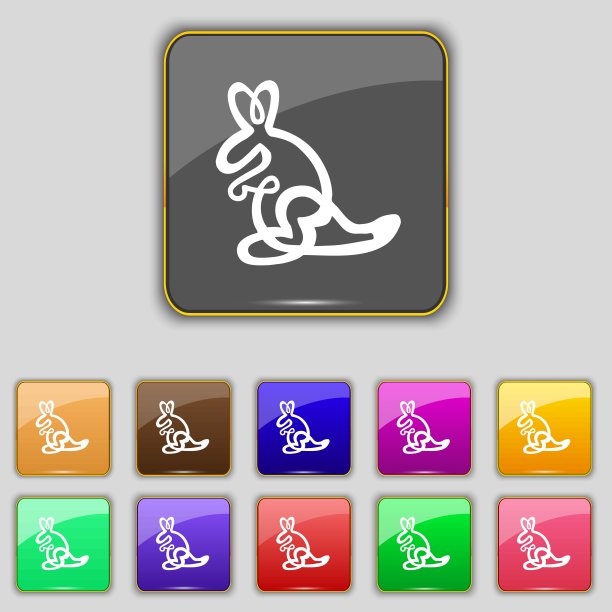 袋鼠图标符号。为你的网站设置11个颜色的按钮。向量图片下载