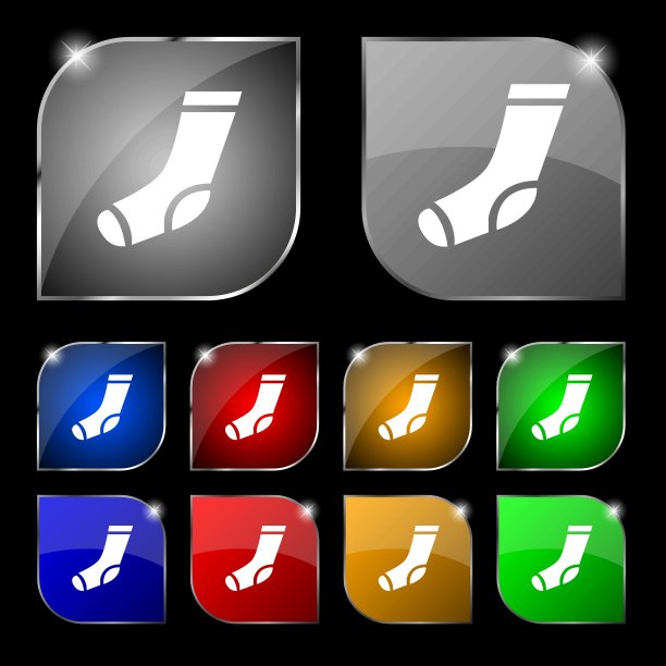 袜子图标符号。十套彩色按钮与眩光。向量图片下载