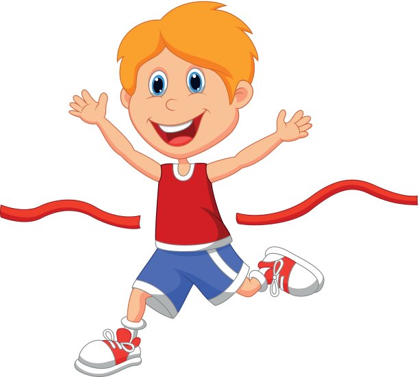 男孩第一个跑到终点线图片下载
