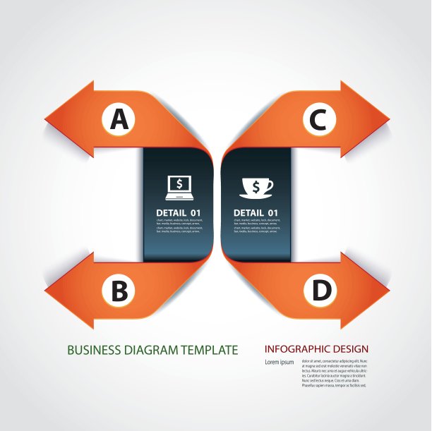 矢量业务步骤纸线和数字设计模板图片下载