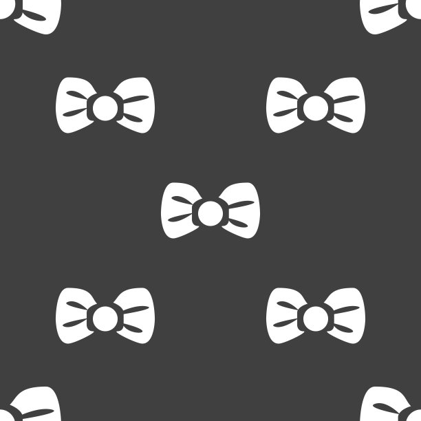 蝴蝶结标志。灰色背景上的无缝模式。向量图片下载
