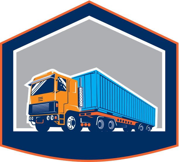 集装箱卡车和拖车盾复古图片下载