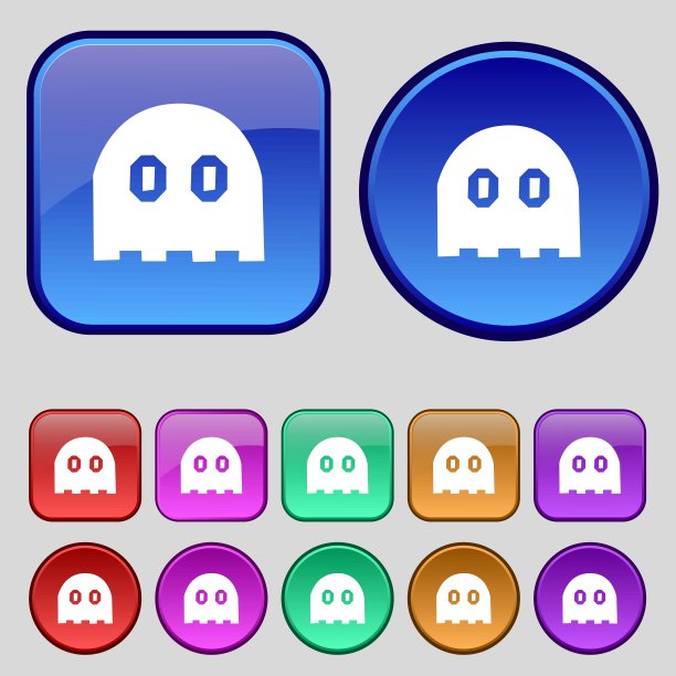 鬼图标符号。你设计的一套12个老式纽扣。向量图片下载