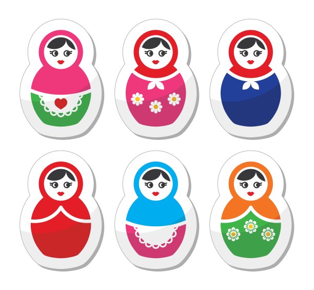 俄罗斯娃娃，复古头巾矢量图标集图片下载