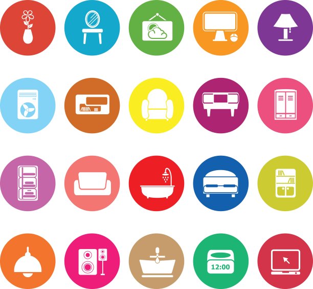 家用家具平面图标上的白色背景图片下载