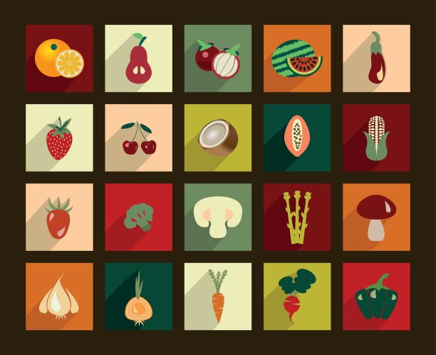 蔬菜和水果图标设置-插图图片下载