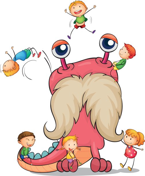 孩子们和怪物玩图片下载