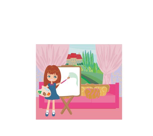 小画家女孩从窗口画风景图片下载