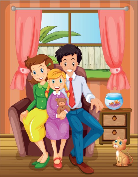 一个微笑的家庭在房子里图片下载