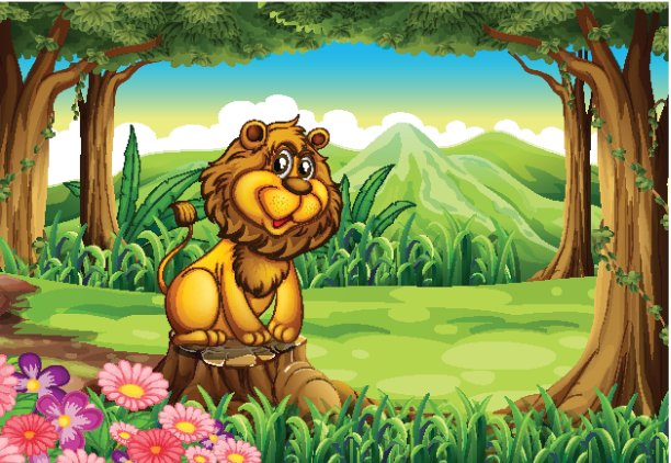 一只狮子站在树桩上图片下载