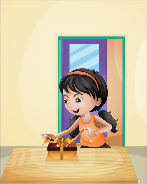 一个女孩正在拆礼物图片下载