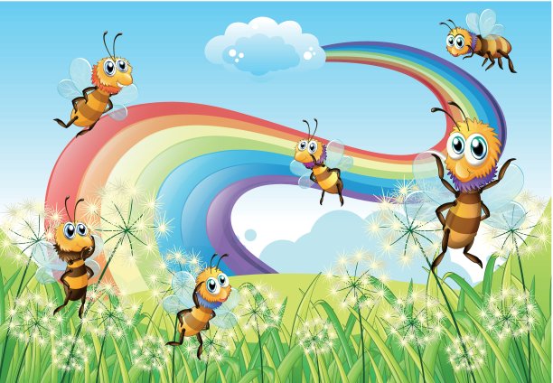 山顶上有蜜蜂，天空中有彩虹图片下载