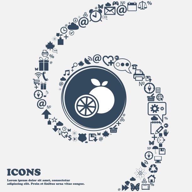 橙色图标在中心。围绕着许多美丽的符号盘旋而成。您可以分别在您的设计中使用它们。向量图片下载