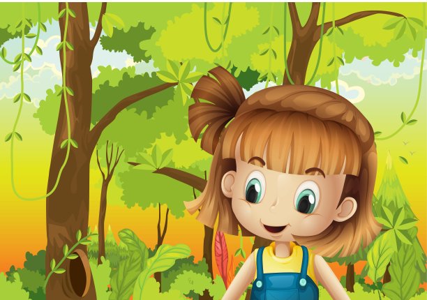 森林里一个可爱的小女孩图片下载