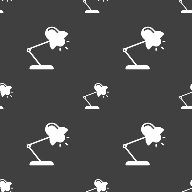 台灯图标标志。灰色背景上的无缝模式。向量图片下载