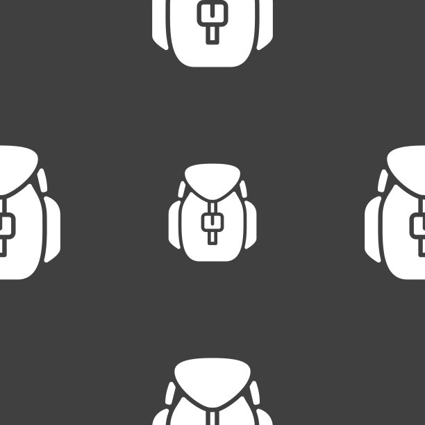 背包图标符号。灰色背景上的无缝模式。向量图片下载