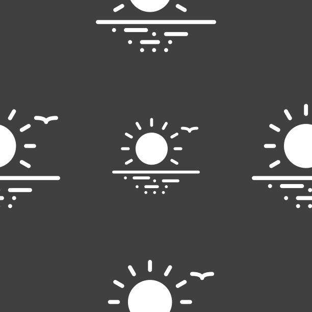 日落图标符号。灰色背景上的无缝模式。向量图片下载