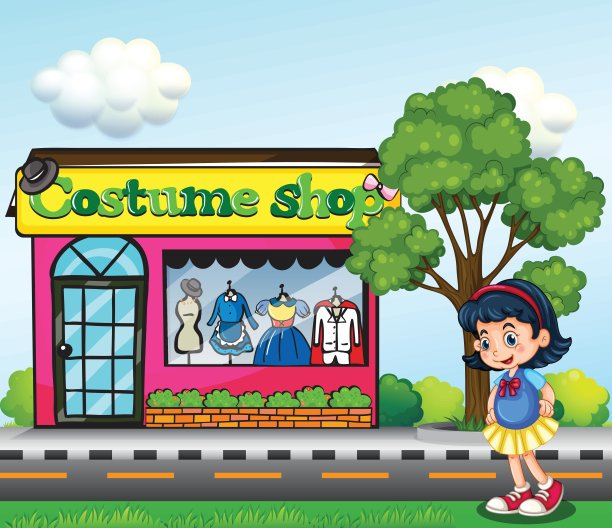 服装店对面的一个小女孩图片下载