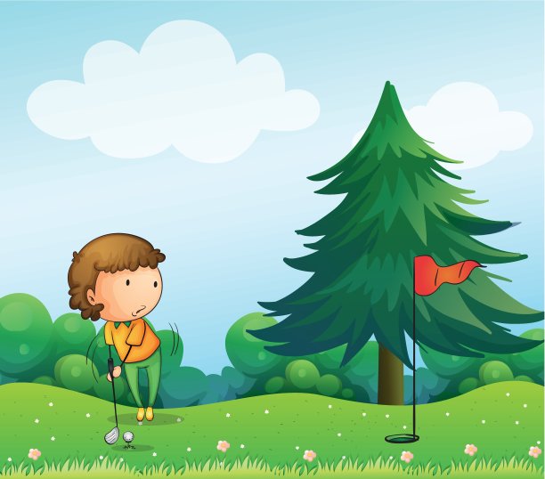 一个女孩在山上打高尔夫球图片下载