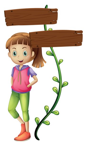 一个女孩站在空招牌后面图片下载