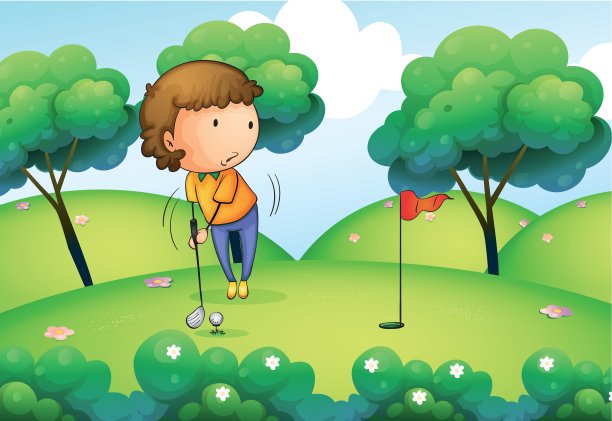 一个女人在山顶打高尔夫球图片下载