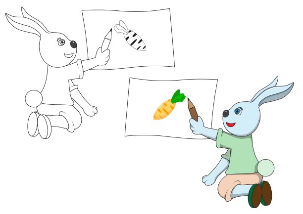 卡通兔子和条纹在白色的背景图片下载