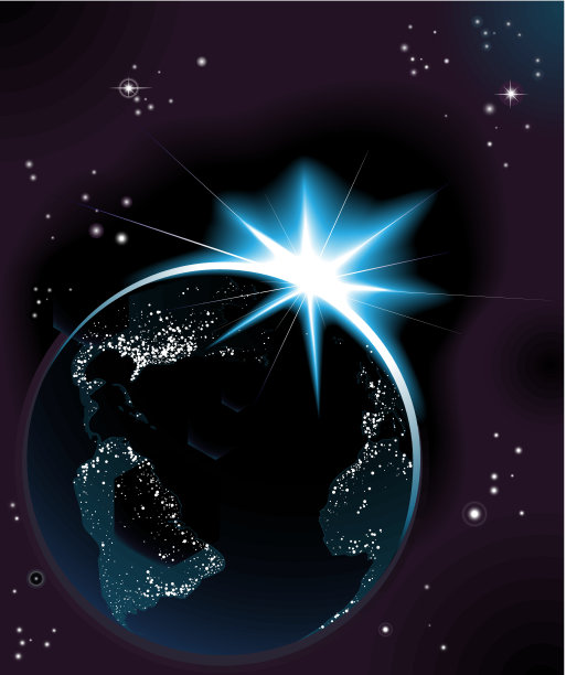 太阳在夜晚升起，行星地球图片下载