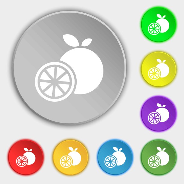 橙色图标符号。符号在八个平面按钮上。向量图片下载