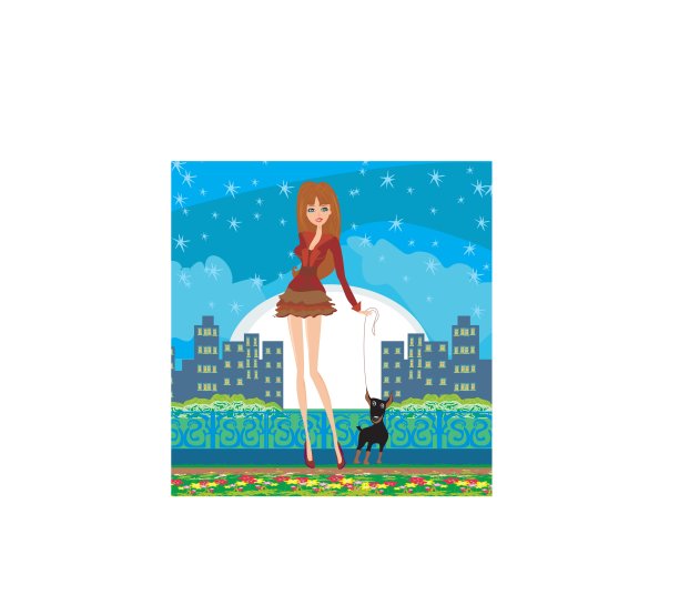 性感的女孩在晚上遛狗图片下载