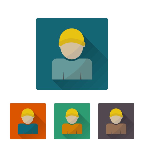 工人图标，平面设计上4色背景图片下载