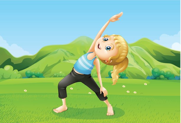 一个女孩赤脚在操场上锻炼图片下载