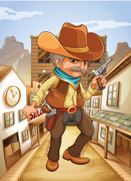 酒馆外有个戴着帽子拿着枪的男人图片下载