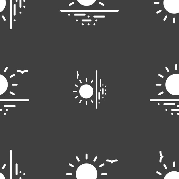 日落图标符号。灰色背景上的无缝模式。向量图片下载