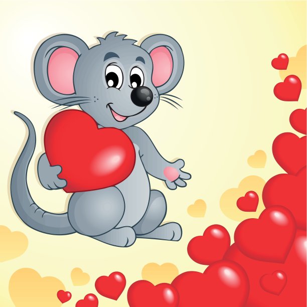 老鼠和心形的情人节主题图片下载