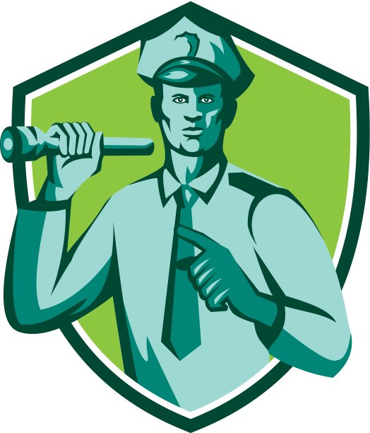 警察手电筒手电筒指向盾牌复古图片下载