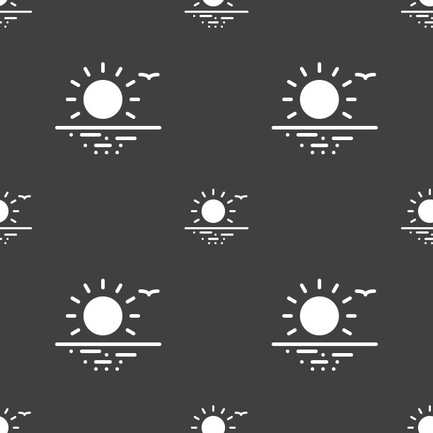 日落图标符号。灰色背景上的无缝模式。向量图片下载