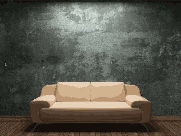 矢量沙发和砖墙背景图片下载