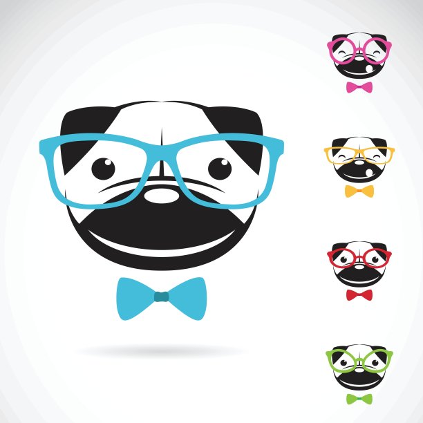 带眼镜的哈巴狗的矢量图像图片下载