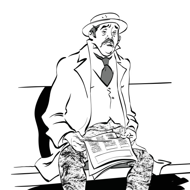 坐在长椅上拿着报纸的老古董图片下载