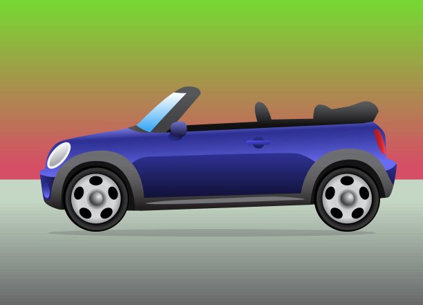 带彩色背景的小型敞篷跑车图片下载