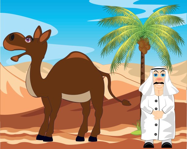 阿拉伯人和骆驼在沙漠里图片下载