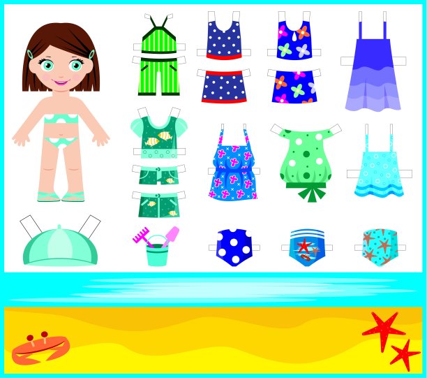 纸娃娃与夏季服装套装图片下载