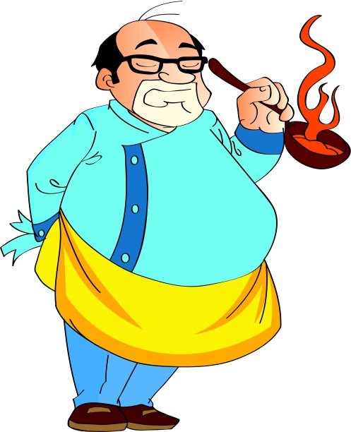 手持热锅的男性厨师，插图图片下载