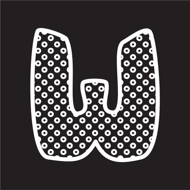 W向量字母与白色圆点在黑色背景图片下载
