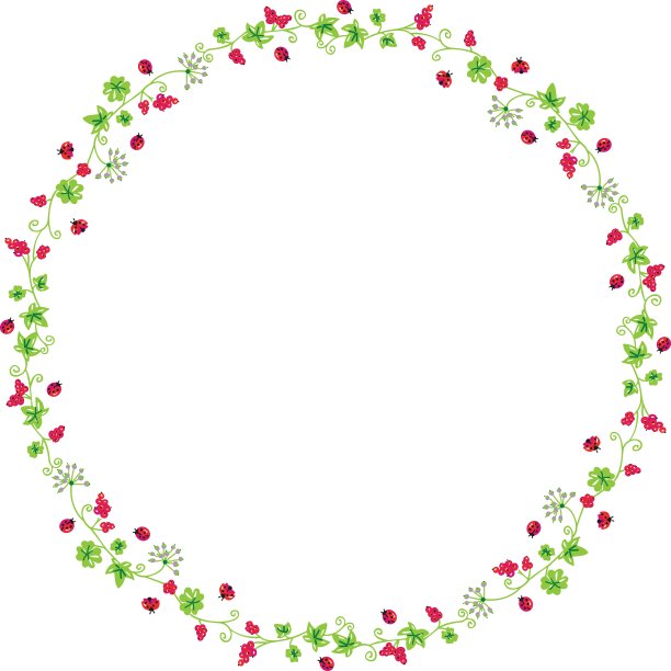 装饰圈框架与树枝和瓢虫图片下载