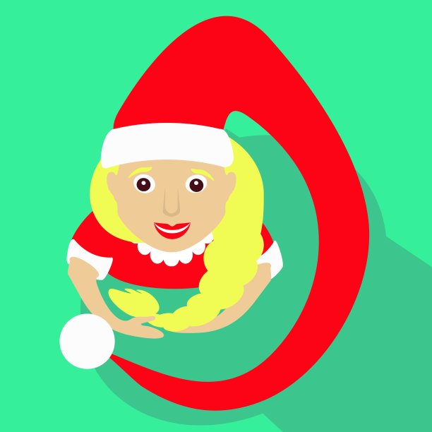 圣诞女孩圣诞新年矢量插画顶视图与长卡尔帕卡帽简单的图像图标图片下载