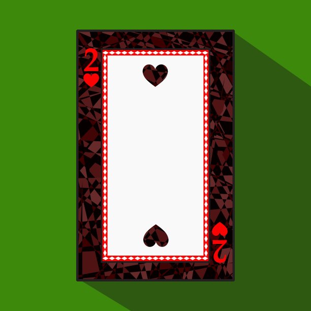 扑克牌。图标图片很简单。心二约2暗区边界。绿色背景上的矢量插图。网站、印刷、t恤、面料、室内、注册、设计等申请预约。图片下载